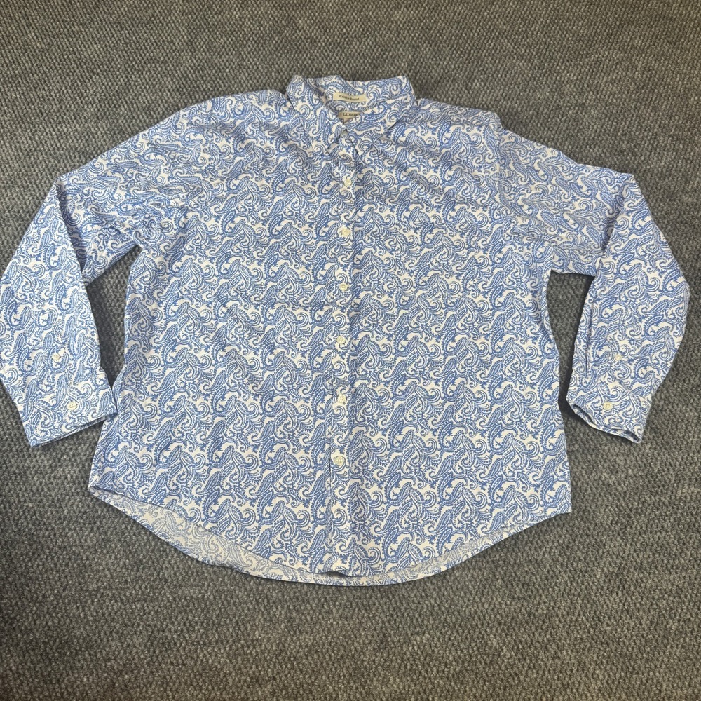 L. L. Bean Men's Long Sleeve Blue Cotton Shirt Size XL Wrinkle Resist